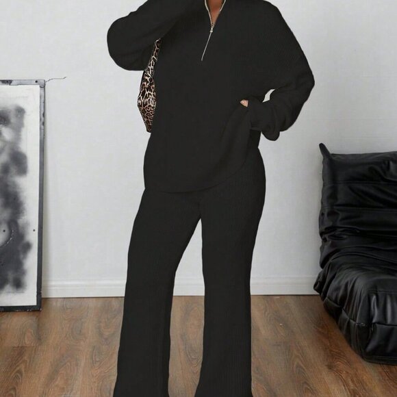 Black Casual Women's Streetwear Matching Sweater Set - Picture 4 of 7